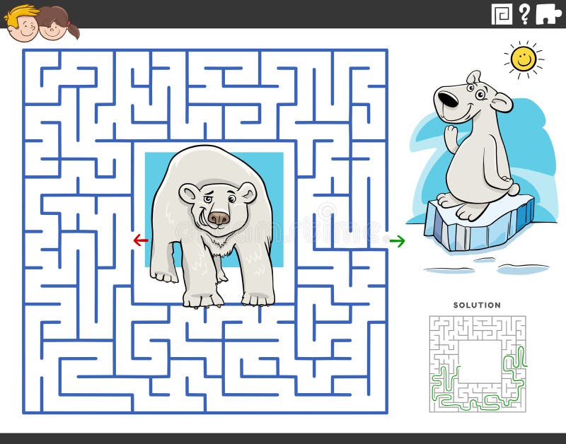 maze-game-with-cartoon-polar-bears-animal-characters-stock-vector