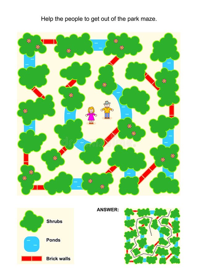 Maze game for kids with people in the park