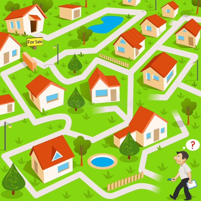 Maze Game with Real Estate Agent Stock Vector Illustration of