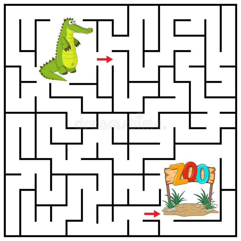 Logic Puzzle Game Labyrinth Children Adults Help Little Crocodile