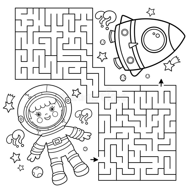 https://thumbs.dreamstime.com/b/maze-labyrinth-game-puzzle-coloring-page-outline-cartoon-astronaut-rocket-space-little-spaceman-cosmonaut-book-232334973.jpg