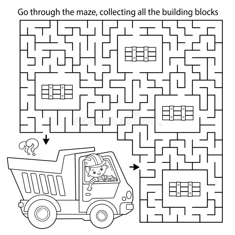 Maze or Labyrinth Game. Puzzle. Coloring Page Outline of Cartoon Lorry ...