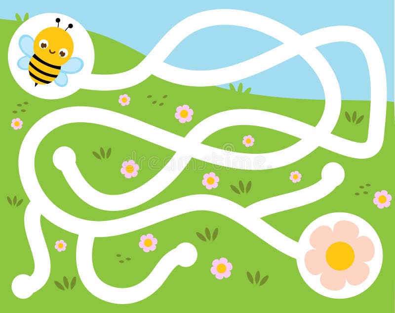 Maze puzzel Help bijen bloem te vinden Activiteit voor kinderen kinderspel Secties themaaantekenvel