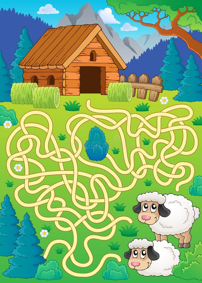 Maze 30 with sheep theme stock illustration Maze 30 with sheep theme stock illustration