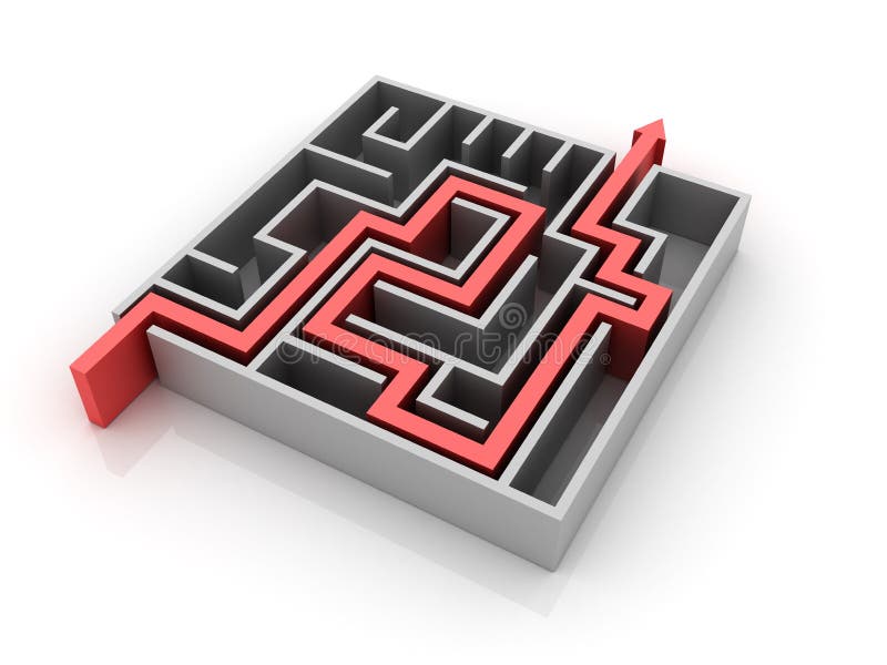 Three dimensional illustration of Maze with Solution Path. Three dimensional illustration of Maze with Solution Path