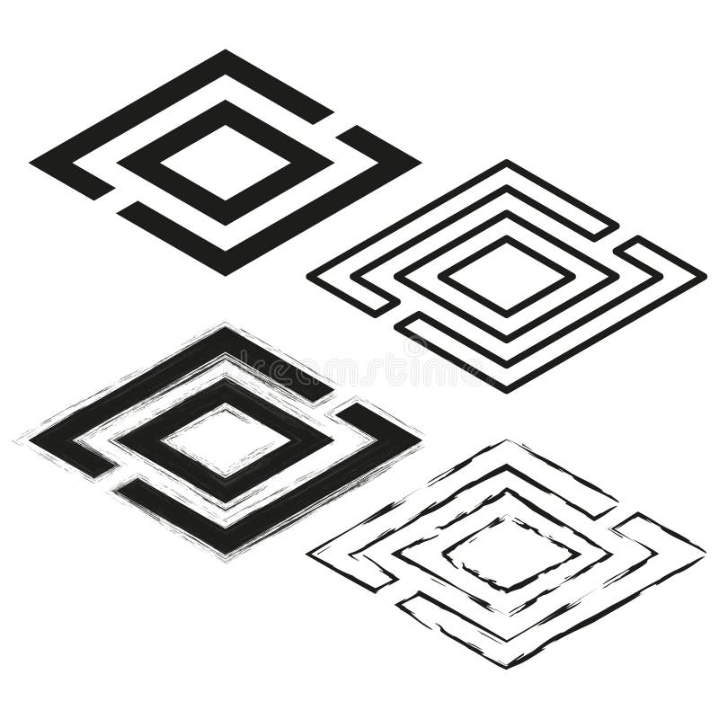 Maze square symbol. Geometric labyrinth icon. Abstract puzzle design. Vector black white game. stock illustration