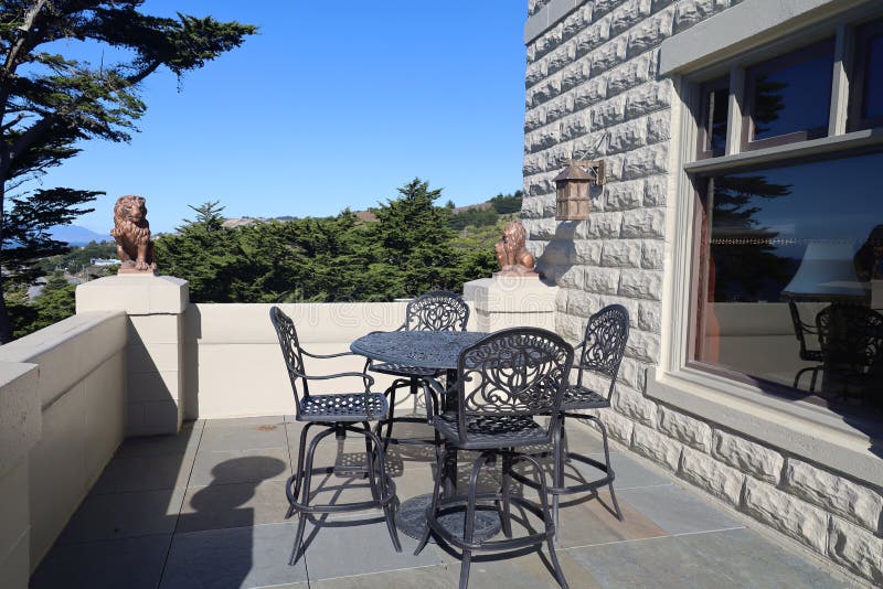 Patio Furniture at Mazza`s Castle Pacifica California Editorial Stock