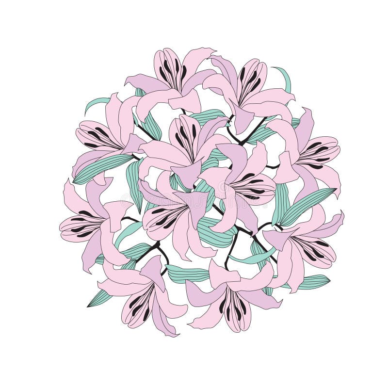 Mazzo del cerchio del fiore dal giglio lilla delicato illustrazione vettoriale Mazzo del cerchio del fiore dal giglio lilla delicato illustrazione vettoriale