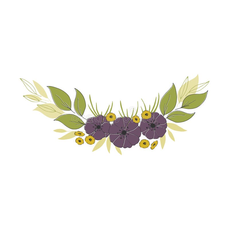 Mazzo floreale disegnato a mano Fiori e foglie nella disposizione elegante illustrazione vettoriale