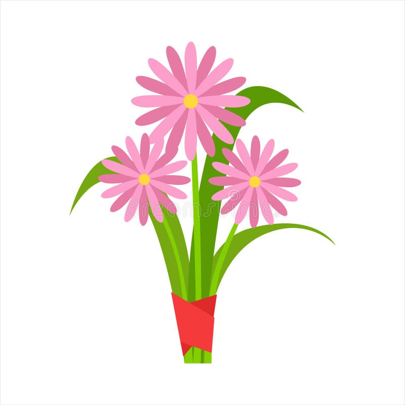 Mazzo rosa del fiore della camomilla del giardino di inverno legato con il nastro rosso, vettore decorativo del fumetto dell'elem royalty illustrazione gratis Mazzo rosa del fiore della camomilla del giardino di inverno legato con il nastro rosso, vettore decorativo del fumetto dell'elem royalty illustrazione gratis