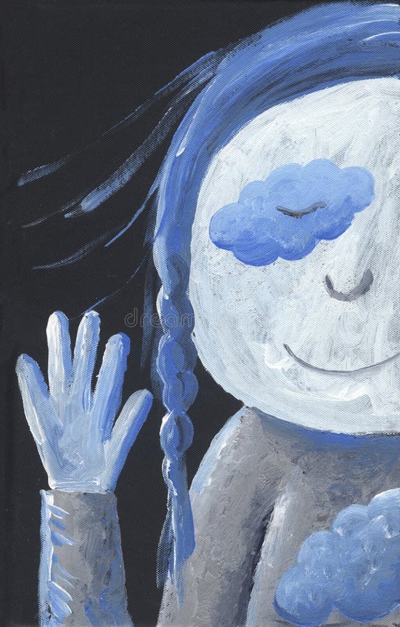 Mała Błękitna dziewczyna mówi artystycznego cześć - ilustracja wektor Mała Błękitna dziewczyna mówi artystycznego cześć - ilustracja wektor