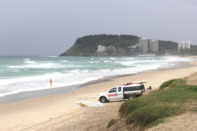 Maître nageur à la plage du paradis de surfers chez la Gold Coast, Australie image libre de droits Maître nageur à la plage du paradis de surfers chez la Gold Coast, Australie image libre de droits