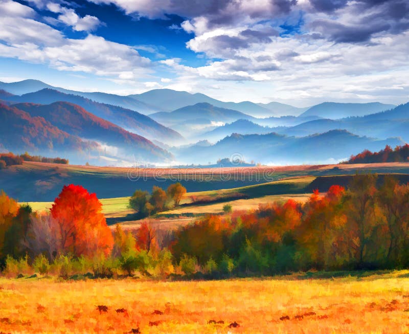 Mañana colorida del otoño en las montañas fotografía de archivo libre de regalías Mañana colorida del otoño en las montañas fotografía de archivo libre de regalías