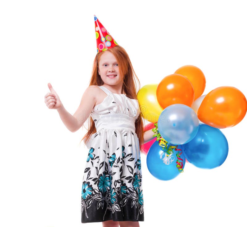 Little beautiful girl celebrate her birthday with baloons. Little beautiful girl celebrate her birthday with baloons