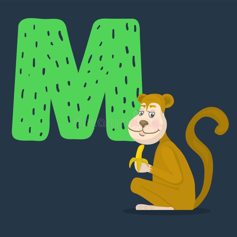 Małpi wektorowy charakter z listem M ilustracji