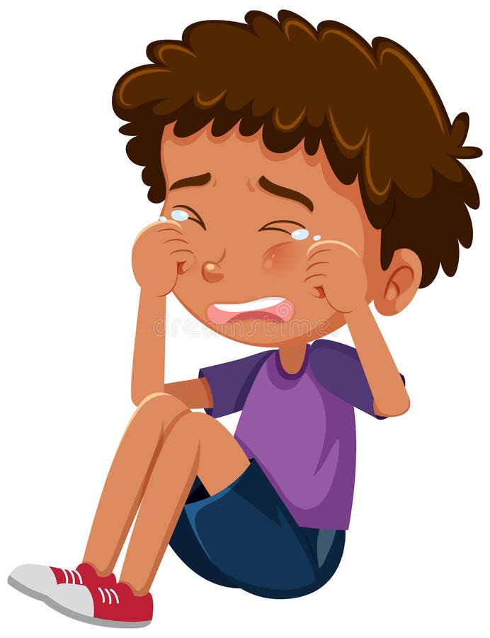 Little boy in purple shirt crying illustration. Little boy in purple shirt crying illustration