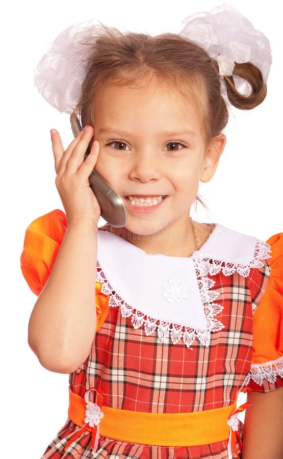 Mały dziewczyna telefon mówi zdjęcia royalty free