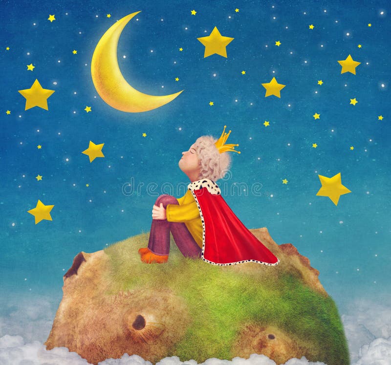 Na Jakiej Planecie żył Mały Książę Mały Książe Z Różą Na Planecie W Pięknym Nocnym Niebie Ilustracji