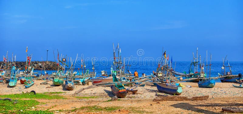 Mały port dla łowić drewniane łodzie Galle, Sri Lanka fotografia stock Mały port dla łowić drewniane łodzie Galle, Sri Lanka fotografia stock