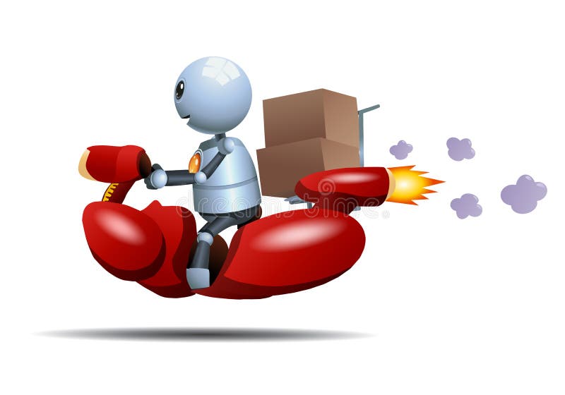 Mały robot jazdy rower dostarcza pudełko ilustracji Mały robot jazdy rower dostarcza pudełko ilustracji