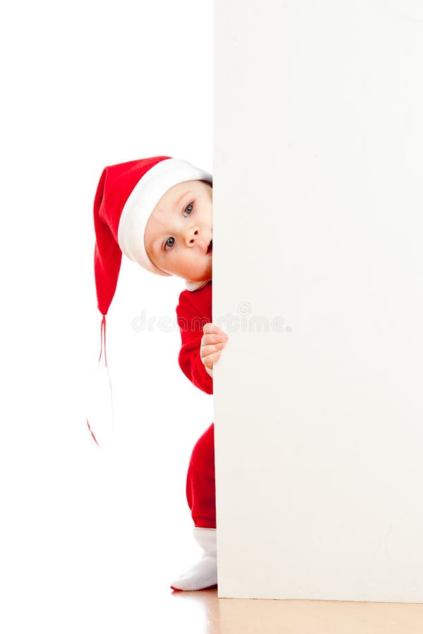 Mały Santa dziecko target48_0_ za plakata bannere zdjęcie stock Mały Santa dziecko target48_0_ za plakata bannere zdjęcie stock