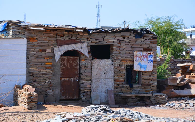 JODHPUR RAJASTHAN INDIA 02 13 2023: Small traditional poor indian village house. JODHPUR RAJASTHAN INDIA 02 13 2023: Small traditional poor indian village house.