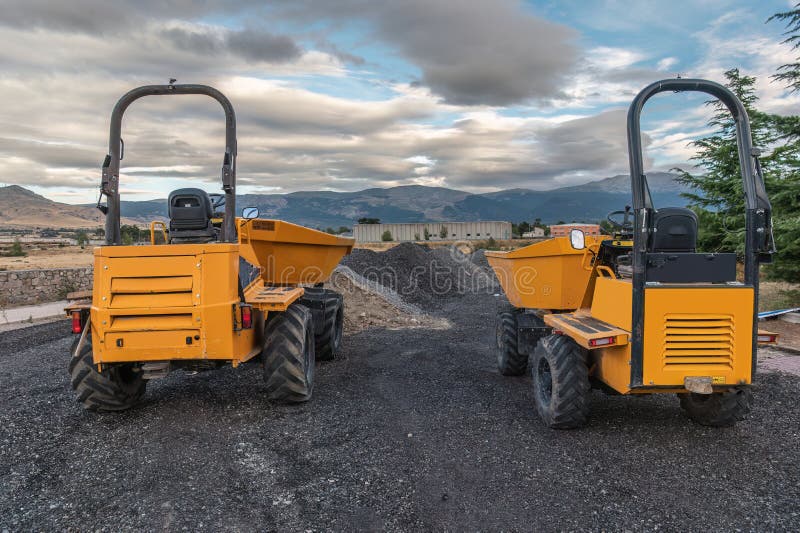 Small dumper at a road construction site. Small dumper at a road construction site.