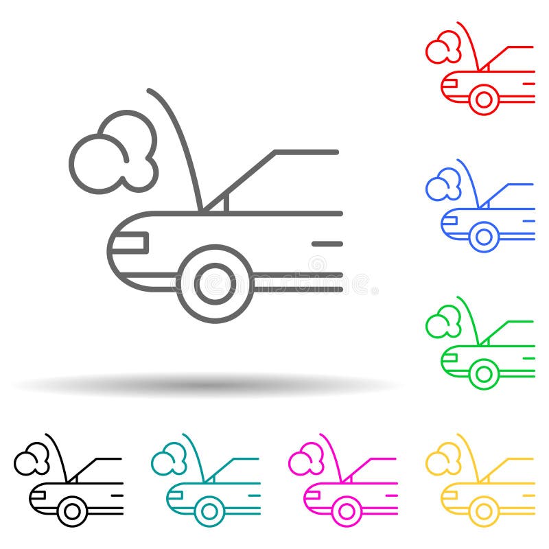 Mașină divizată pe pictogramă stil multicolor. vectorul vectorului simplu de linii subțiri al componentelor de service și de repar royalty free illustration