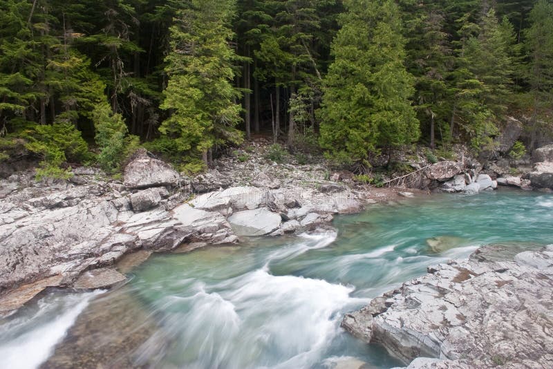 McDonald Creek in Glacier National Park stock photo