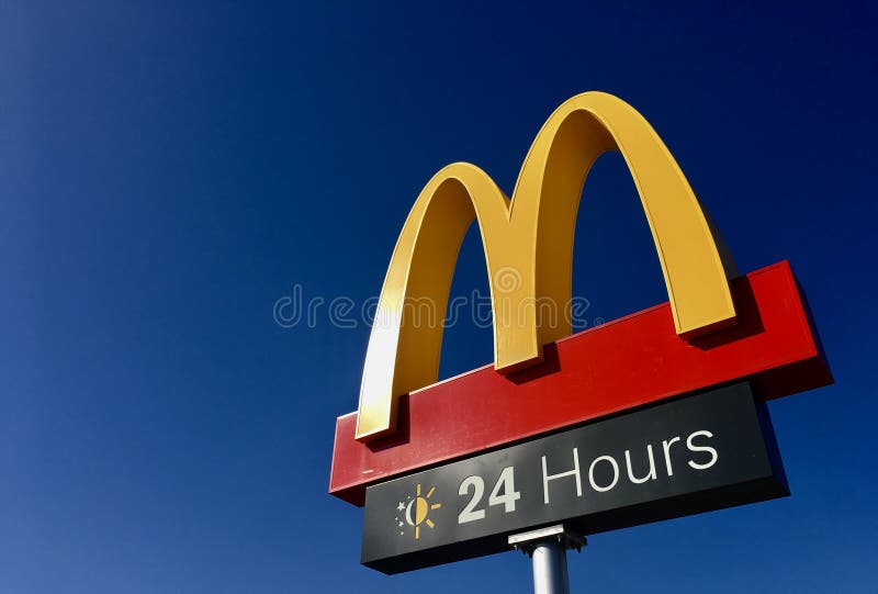 McDonald`s Corporation restaurant logo sign open 24 hours