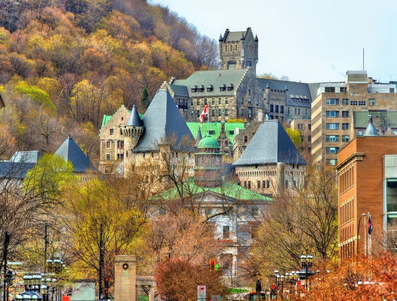 McGilluniversiteit, McTavish-reservoir en Koninklijke Victoria Hospital in Montreal - Canada stock afbeelding McGilluniversiteit, McTavish-reservoir en Koninklijke Victoria Hospital in Montreal - Canada stock afbeelding
