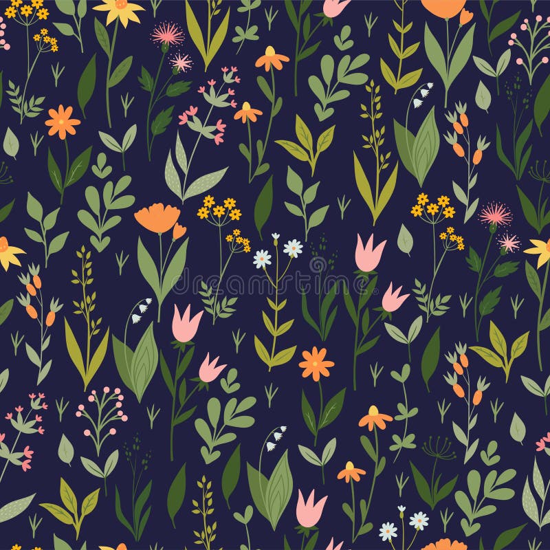 Meadow flowers seamless pattern. Vector graphics