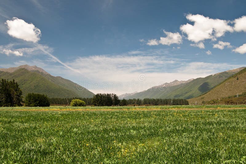 Wairau Valley and Southern Alps Panorama, New Zealand Stock Image
