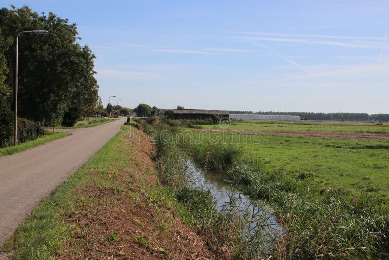 Meadows and farms of the Zuidplaspolder as part of lowest area of west Netherlands. royalty free stock photos Meadows and farms of the Zuidplaspolder as part of lowest area of west Netherlands. royalty free stock photos
