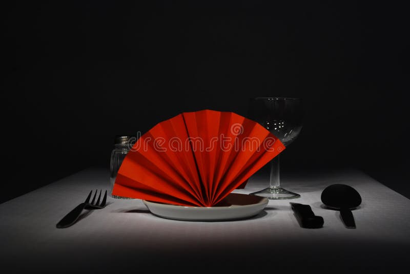 Meal With A Red Napkin On A Black Background Stock Image Image of