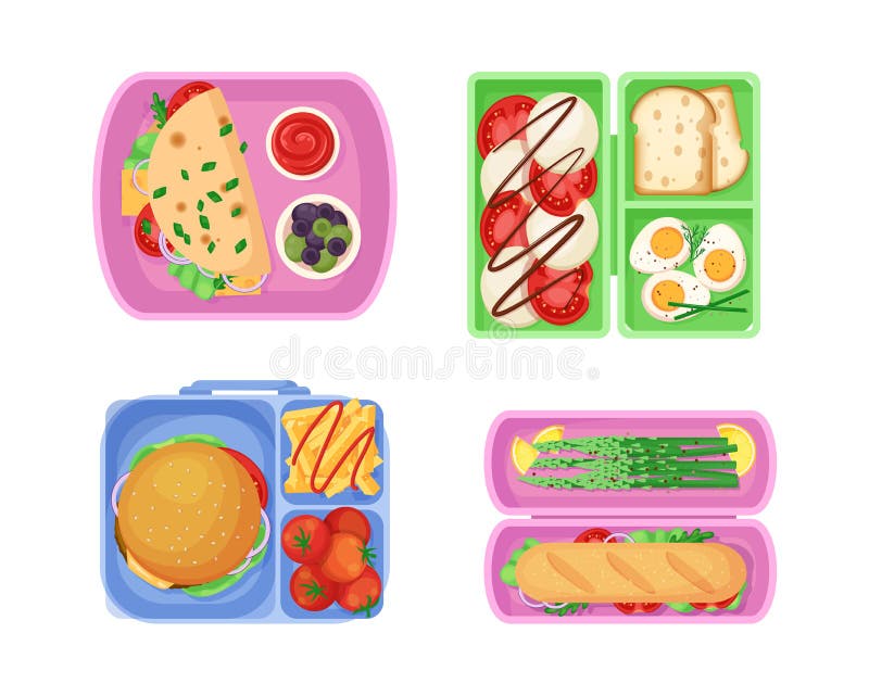 Meal Trays with Healthy Balanced Food for Children Set Stock