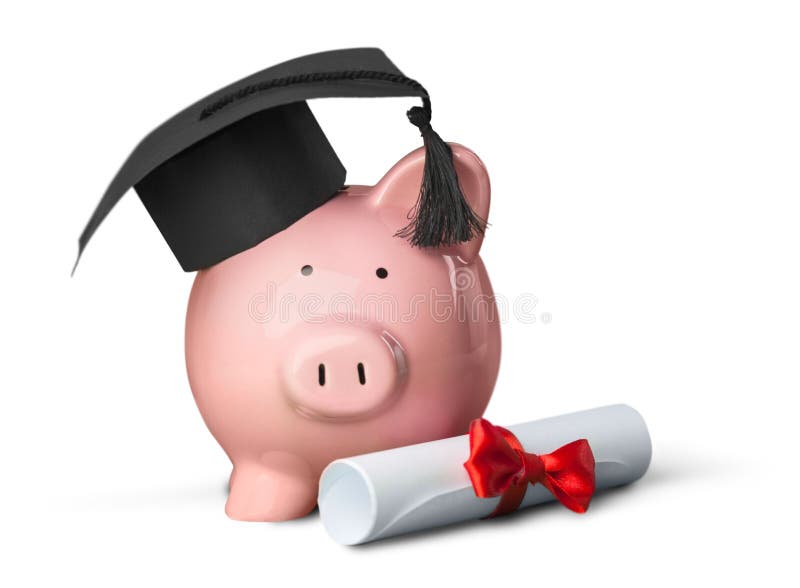 Mealheiro com barrete e diploma imagem de stock Mealheiro com barrete e diploma imagem de stock