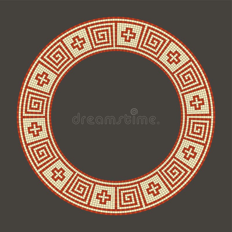 Meander mosaic pattern, circle shaped frame in terracotta colors royalty free illustration