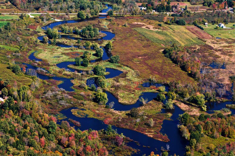 Meandering river, aerial view