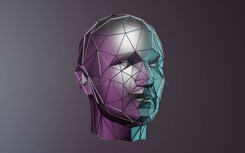 Abstract head meash polygon technology illustration, artificial intelligence ai concept neon lighting dark background futuristic. Abstract head meash polygon technology illustration, artificial intelligence ai concept neon lighting dark background futuristic