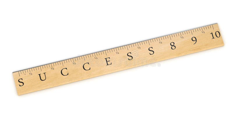 A wooden ruler concept used to measure success over white background. Sign estimate illustrations