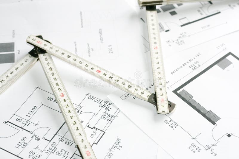 Measurement Tool Over Blueprints Stock Image Image of interior, home
