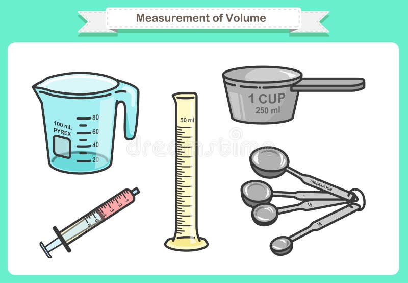 Measurement of Volume. Objects Such As Beaker, Graduated Cylinder, Cup,  Syringe, Measuring Spoon Stock Vector - Illustration of learn, measuring:  180466810
