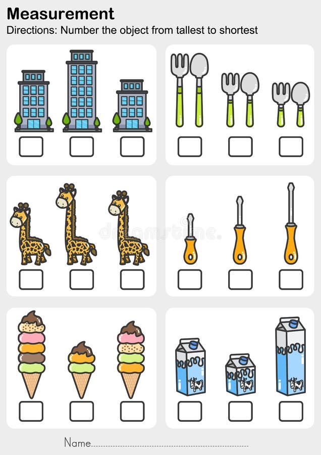 Measurement Worksheet Number the Object from Tallest To Shortest Measurement Worksheet Number the Object from Tallest To Shortest