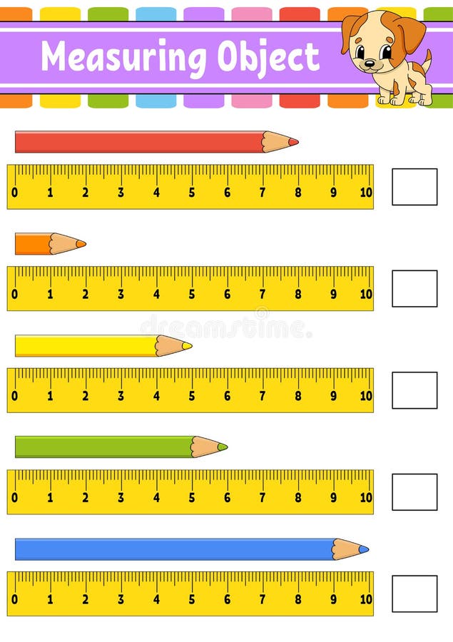 Measuring Object with Ruler. Education Developing Worksheet. Game for