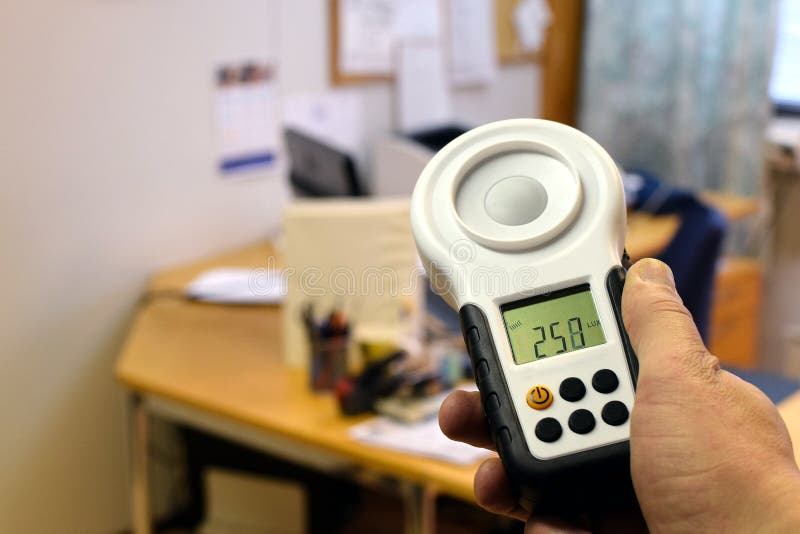 Measuring Office Lighting with Lux Meter Stock Image Image of lumen