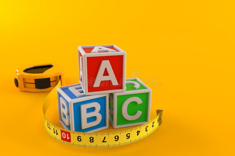 Measuring tape with toy blocks