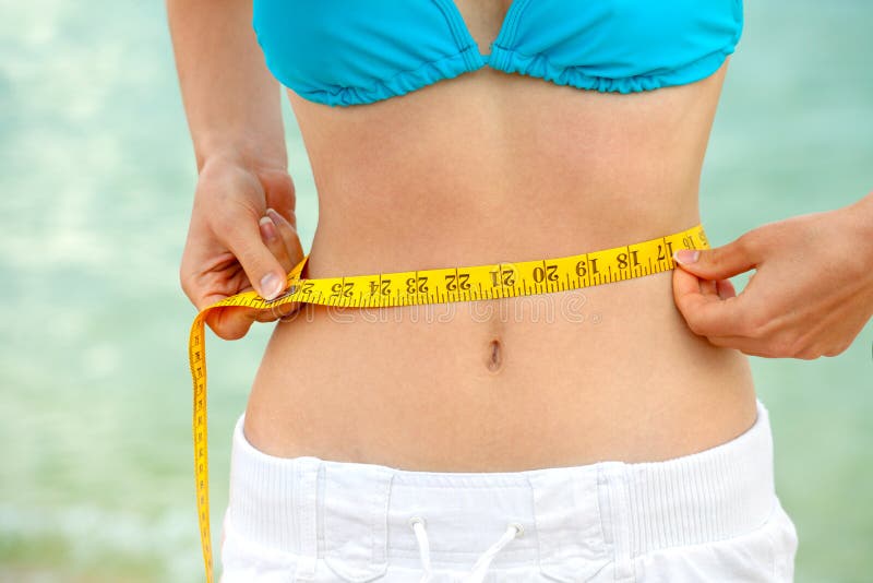 Woman Measures Girth Around Waist Measuring Stock Photo 1491776915