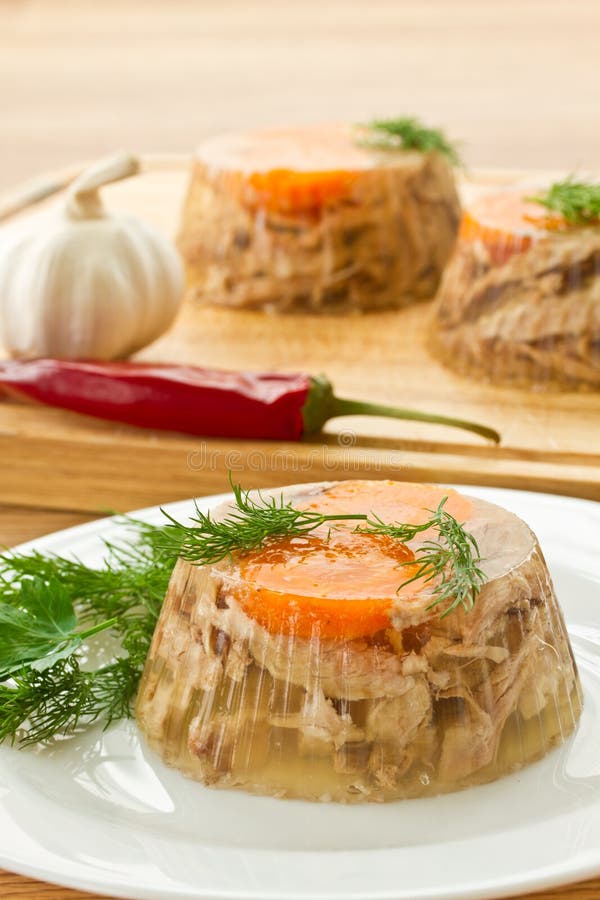 Jelly with Meat, Beef Aspic, Traditional Russian Dish, Portion Stock