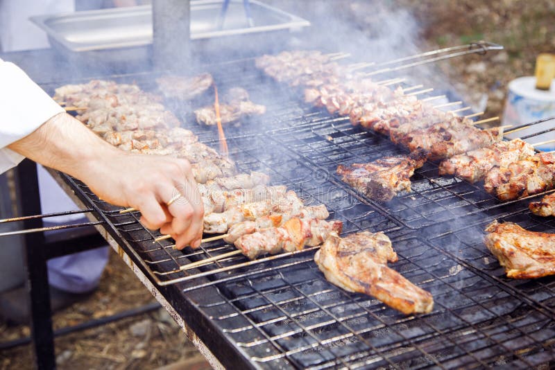 Meat is Being Prepared on the Grill Stock Photo Image of meat, fire